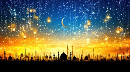 Fototapeta premium Evening festival celebration city skyline digital art nighttime panoramic view spiritual atmosphere