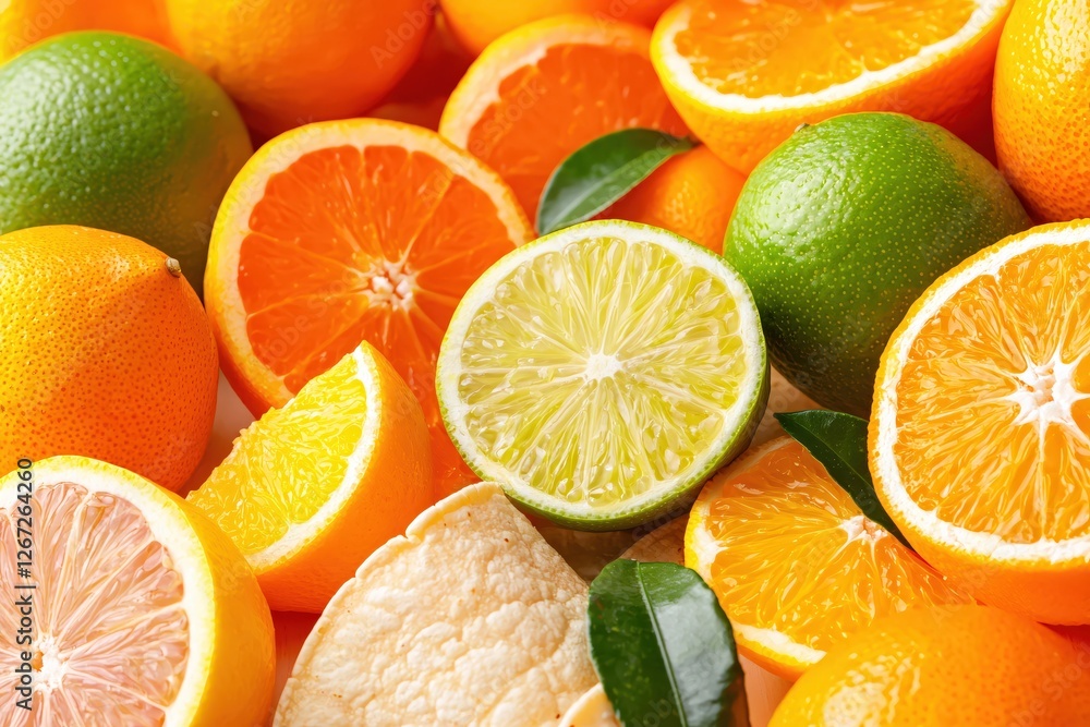 Poster vibrant citrus medley sliced oranges limes and lemon creating a refreshing and colorful display