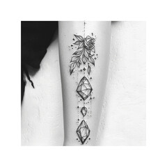 Geometric Rose and Crystals Tattoo Design on Female Forearm
