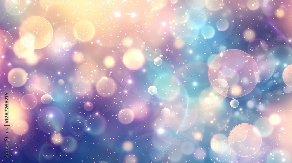 Poster an abstract background with a soft, sparkly and colorful bokeh effect.