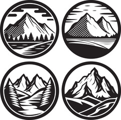 line art logo hill icon design 