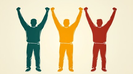 Fototapeta premium Uplifted spirits three people raise hands in celebration of joy and freedom