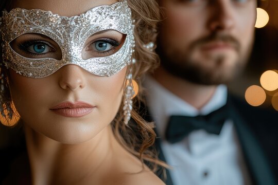 Festive spectacle: Mardi Gras shines with vibrant energy, featuring an ornate mask, dazzling carnival atmosphere, rich traditions, capturing essence of celebration, mystery, cultural heritage.