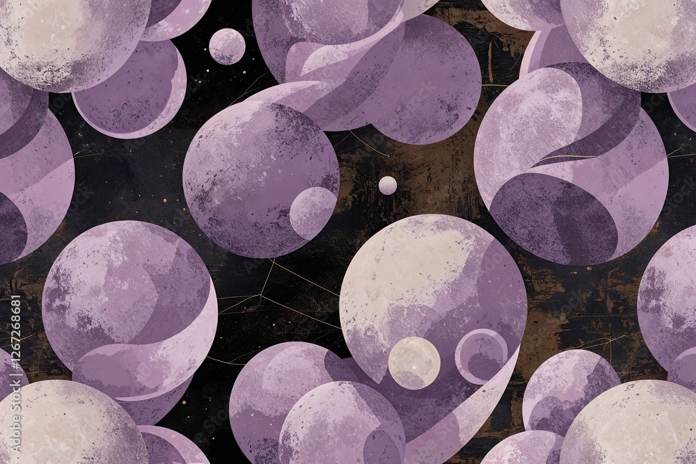Aufkleber lavender abstract art with looping sphere patterns in rustic texture and vintage geometric style
