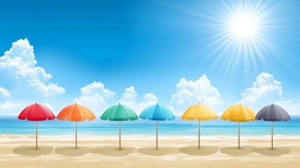 Beach umbrellas illustration summer sun protection on the sand