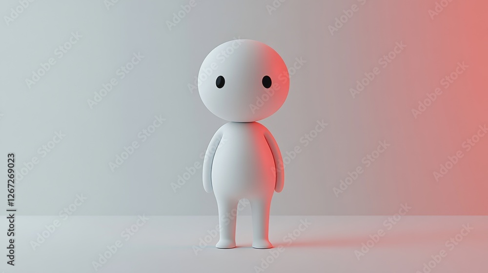 Poster minimalist 3d render of a simple character in a subtle red and white gradient background