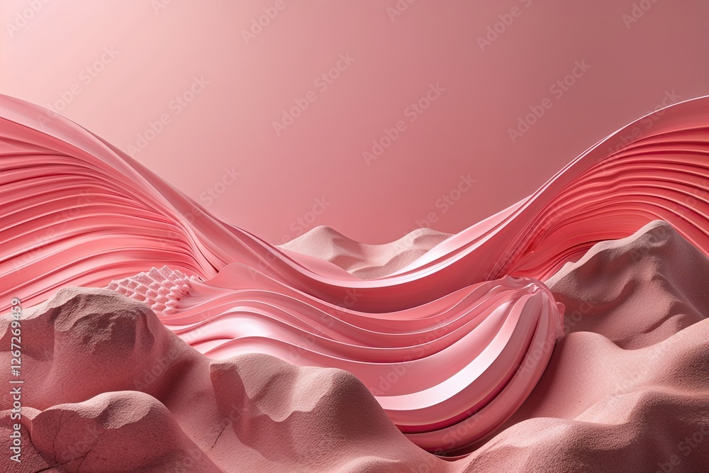 Poster light pink salmon ripple effect layered backdrop stylish 3d abstract design with dynamic geometric t