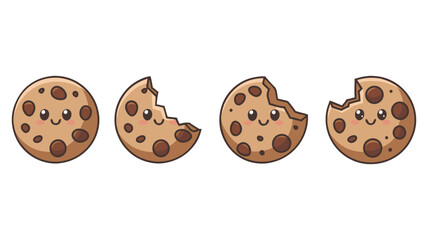 Kawaii Chocolate Chip Cookies in Different States – Complete, Half-Broken, and More