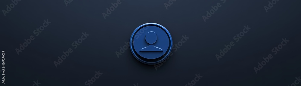 Aufkleber blue round button on contrasting black background simple modern technology design element