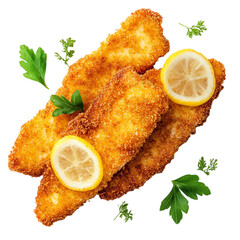 Fried breaded fish fillet Isolated on transparent background.