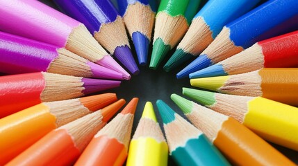 Naklejka premium Colorful pencils arranged in a circle.