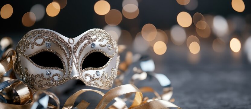 Festive spectacle: Mardi Gras shines with vibrant energy, featuring an ornate mask, dazzling carnival atmosphere, rich traditions, capturing essence of celebration, mystery, cultural heritage.