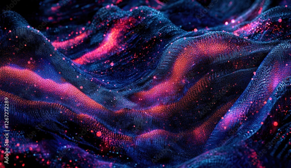 Poster abstract dark blue and red glittering waves flow seamlessly, creating a stunning visual masterpiece 