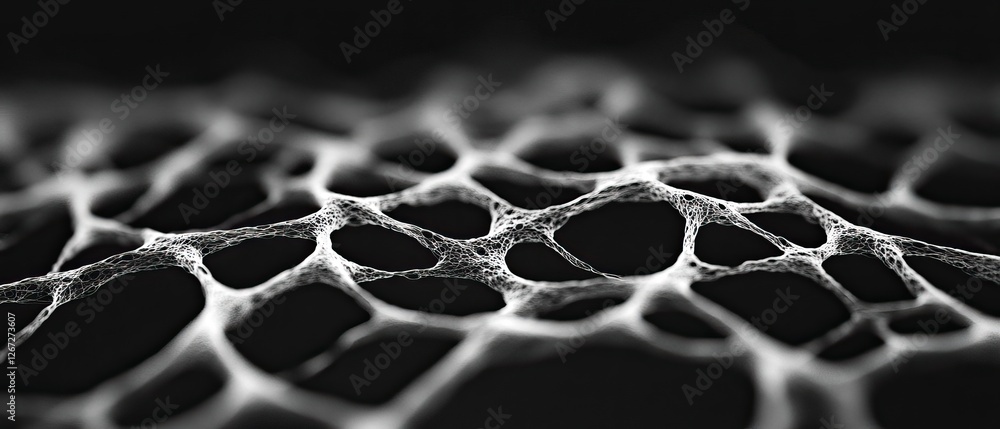 Poster a close-up view of intricate white web-like patterns against a dark background, showcasing a mesmeri