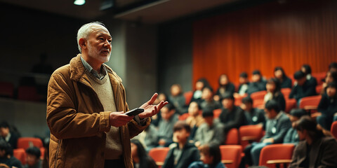 Engaging lecture on educational topics captivates attentive students in a classroom. Header banner mockup with copy space.