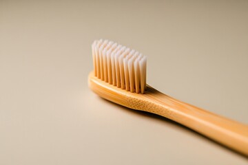 Natural bamboo toothbrush with soft bristles against smooth back