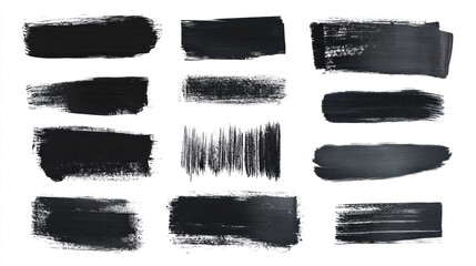 Black paint brush strokes, design elements, white background, graphic resource