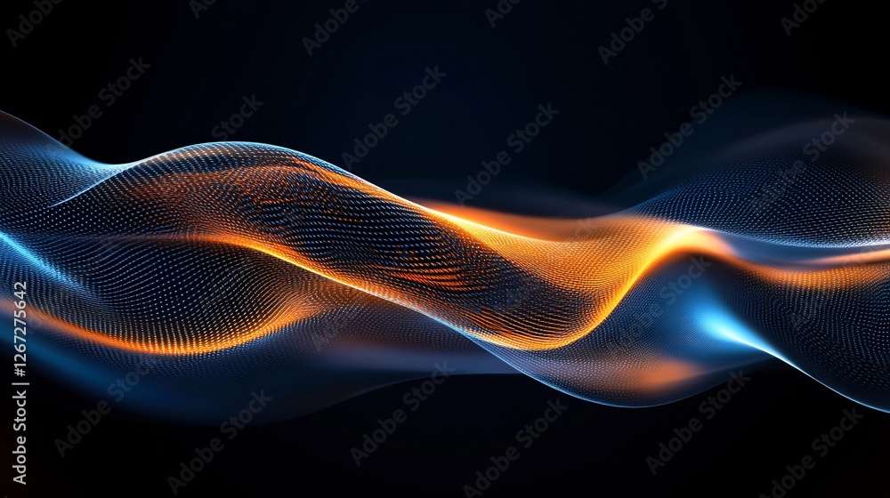 Poster abstract blue orange digital wave particle flow background design modern technology futuristic netwo