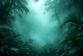 Misty Tropical Rainforest With Dense Green Foliage and Ethereal Atmosphere