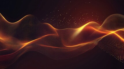 Fototapeta premium Abstract Golden Wave Particle Flow Digital Art Background Design Elegant Luxury Premium Modern Technology Network Connection Futuristic Shiny Orange 