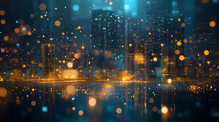 Futuristic corporate business background, technology theme, modern city