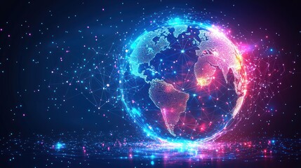 Global network connection, data flow, digital world, glowing earth, futuristic background, tech illustration