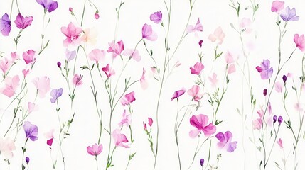 Beautiful seamless floral water color pattern Set, watercolor wild flowers, leaves and grass,Collection botanic garden elements. Vector isolated illustration in rustic or vintage style,copy space.