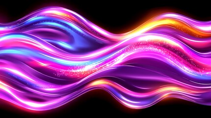 Fototapeta premium Abstract Neon Light Waves with Soft Glows Design on Black Background for Modern Art Futuristic Concept
