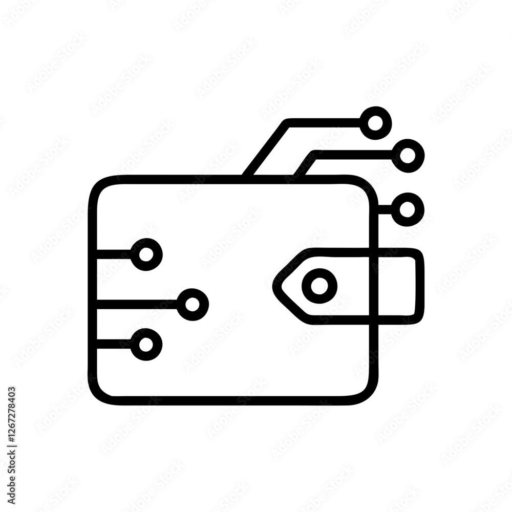 Poster simple vector black icon of a digital wallet with circuit design