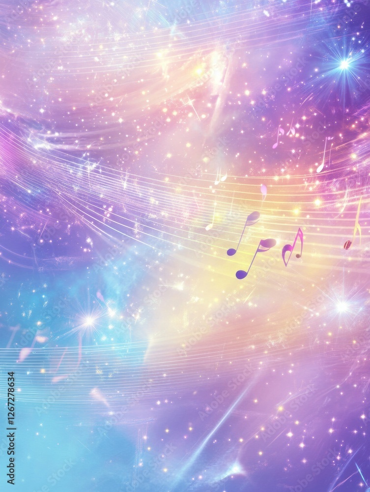 Fototapete colorful abstract background with musical notes floating in a galaxy of vibrant light during a calm 