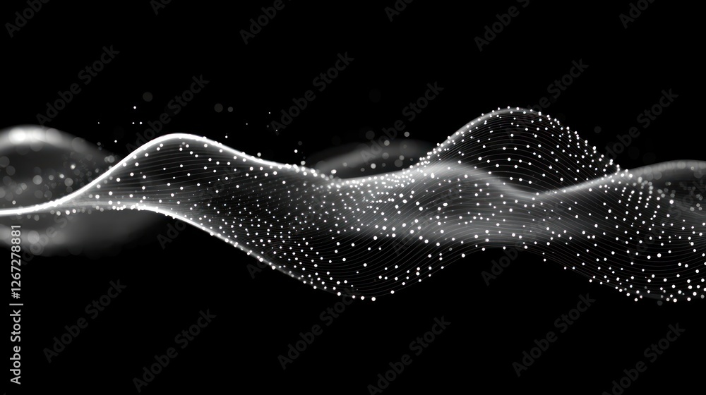Wall mural abstract wave particle flow, dark background, digital art, tech website header