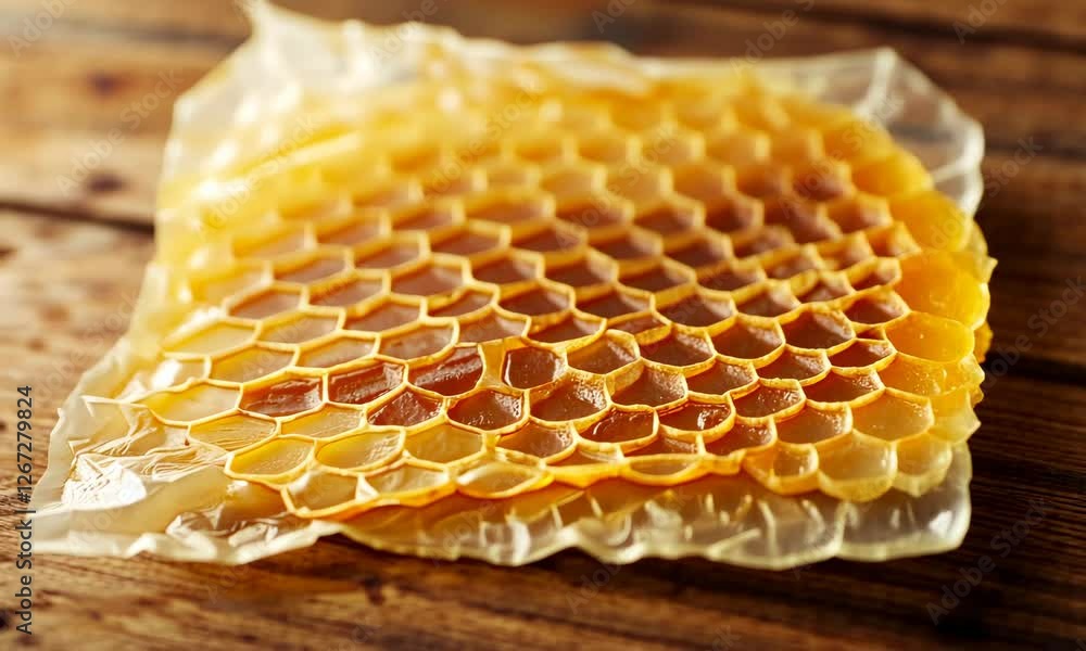 Poster a detailed image shows the fine honeycomb pattern of a beeswax wrap giving a sense of depth and dime