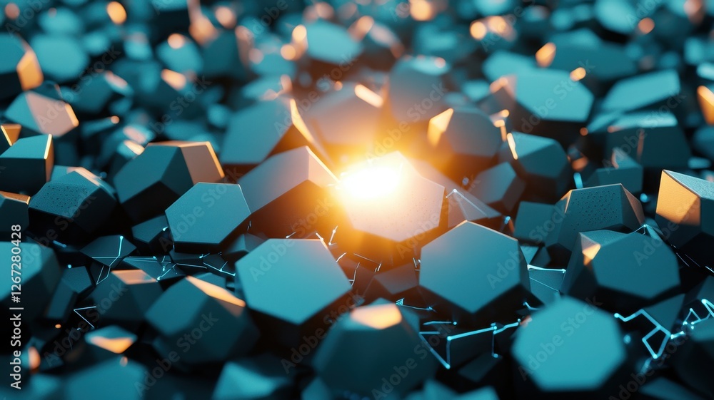 Aufkleber abstract teal geometric shapes background 3d render illuminated hexagons technology concept