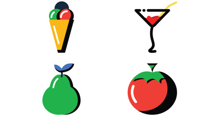 Abstract food and beverage duetone icon set vector