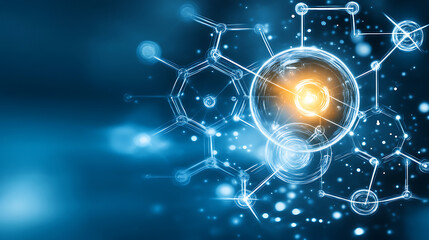Obraz premium Abstract Molecular Structures with Glowing Sphere in Center Technological Background Design