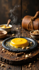 Beef tallow being prepared on a skillet with ingredients for a dish that has steaming vapors rising above it.