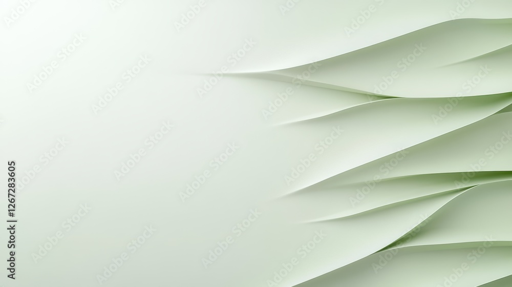 Poster abstract light green background with layered paper-like curves creating a modern and elegant design.