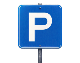 Blue parking sign, isolated on transparent cutout background
