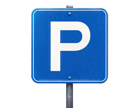 Blue parking sign, isolated on transparent cutout background