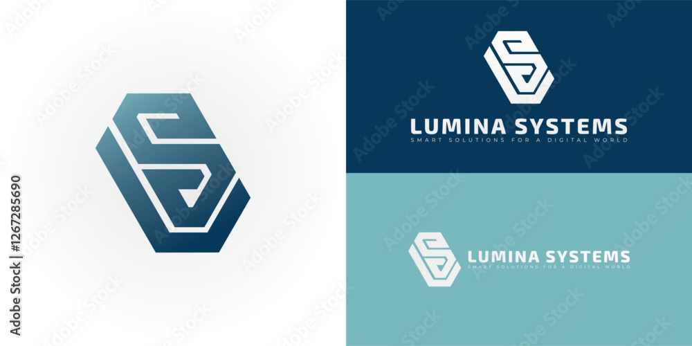 Poster the dynamic logo design features the initials ls creatively integrated within a striking hexagonal s