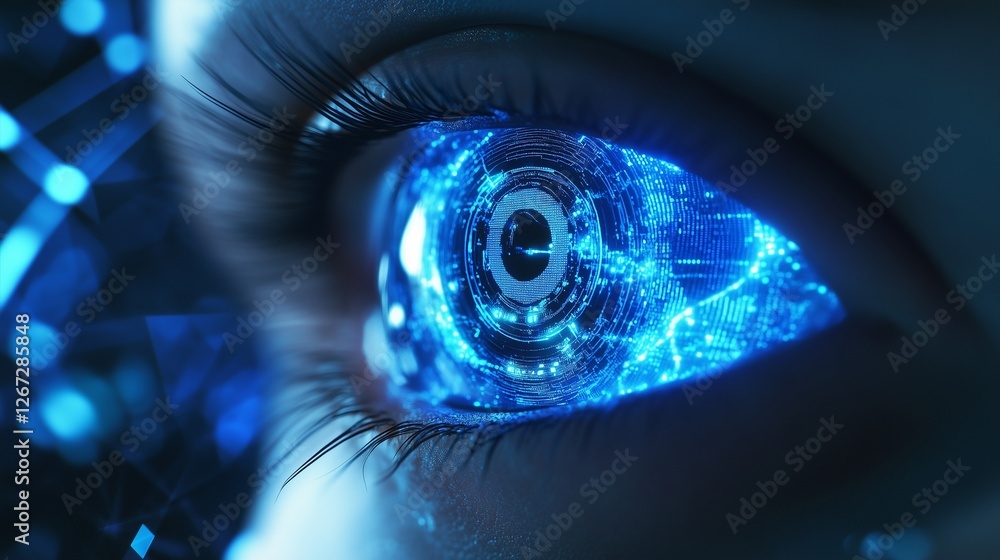 Aufkleber an image of human eye with futuristic background. futuristic android control human cyborg. robot is 