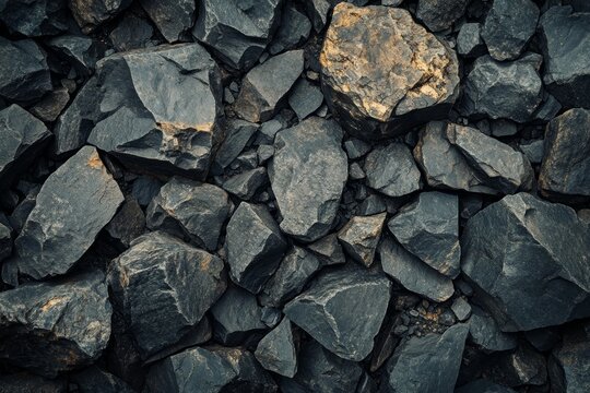 Pile of dark rocks with textured surface. Neural network AI generated