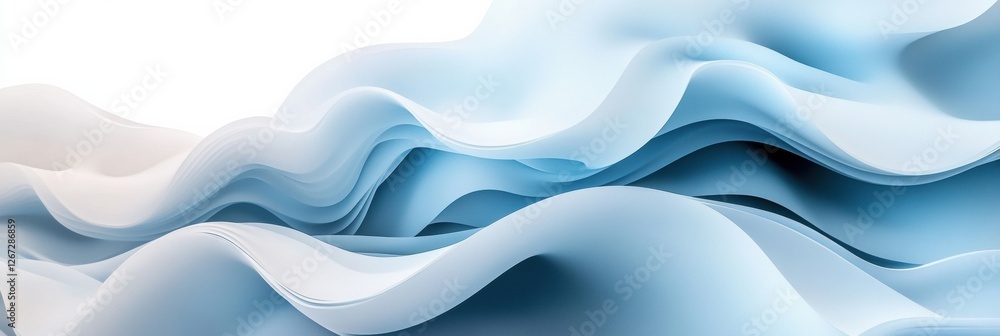 Poster soft blue waves of paper flowing gracefully in a serene and soothing arrangement. generative ai