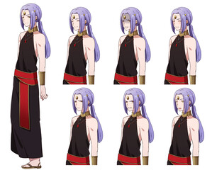 アニメ風ファンタジー世界の青年魔法使い全身立ち絵と上半身表情差分
