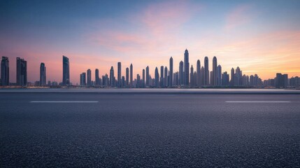 Obraz premium city skyline at sunset with empty road