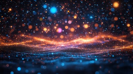 Glittering cosmic landscape, energy waves, abstract background, digital art, perfect for website design