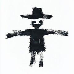 Abstract Black Scarecrow Painting Halloween Art Dark Figure Brushstrokes Spooky Artwork