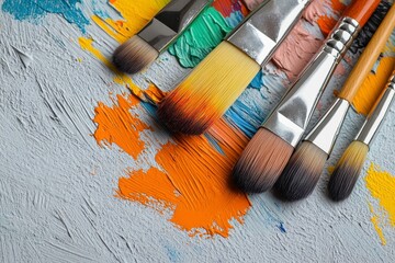 Obraz premium Colorful Paintbrushes on Textured Canvas