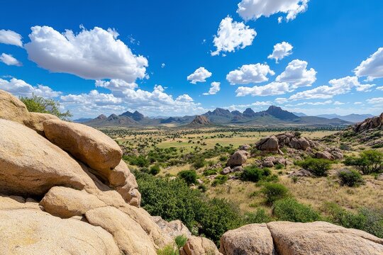 Expansive Rocky Landscape Under a Blue Sky
