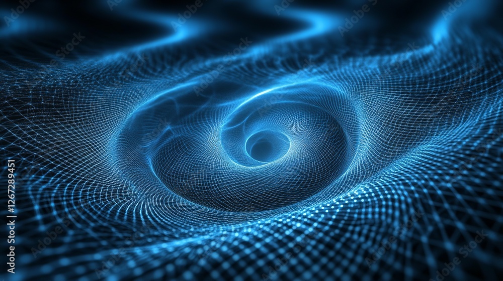 Poster blue abstract background with a network grid and particles connected.